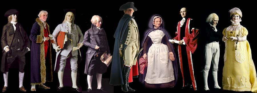 Selection of Historical Figures from the United States Revolutionary Period, including Patriots and Founders.